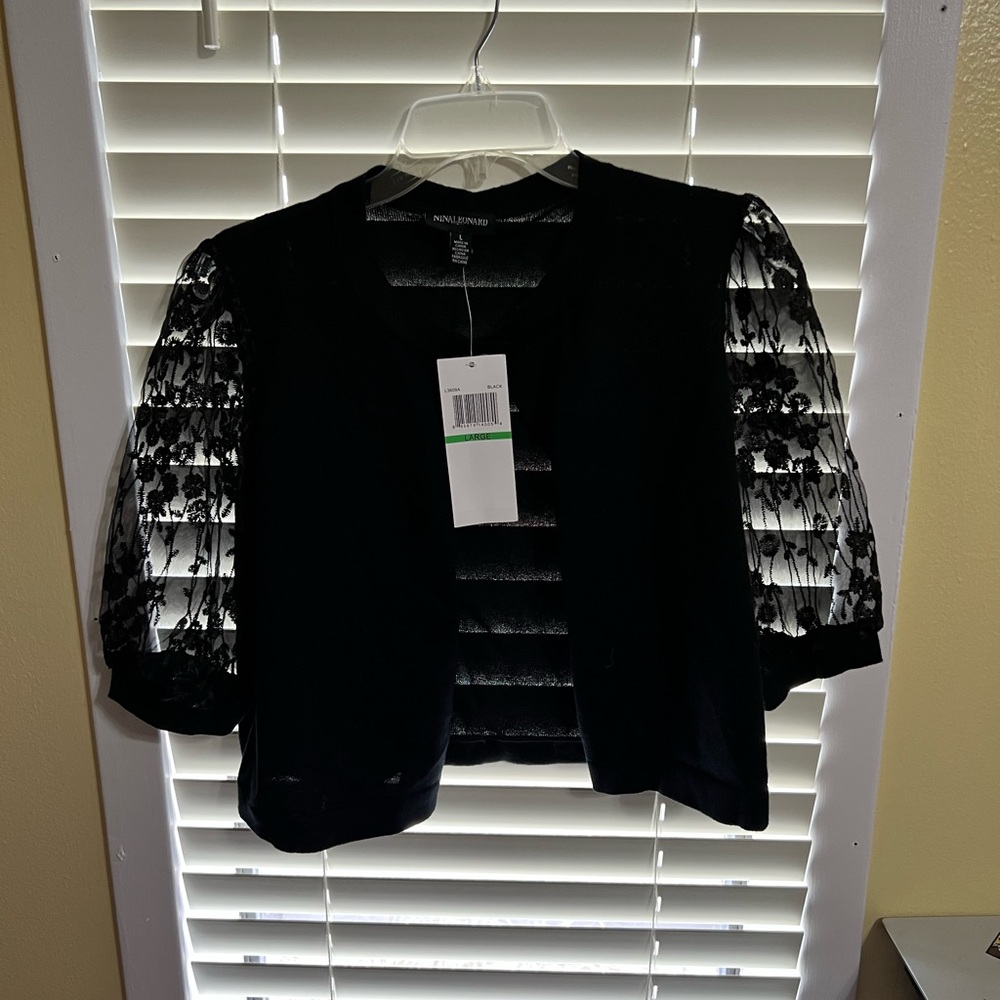 Nina Leonard Black Sheer Sleeve Top